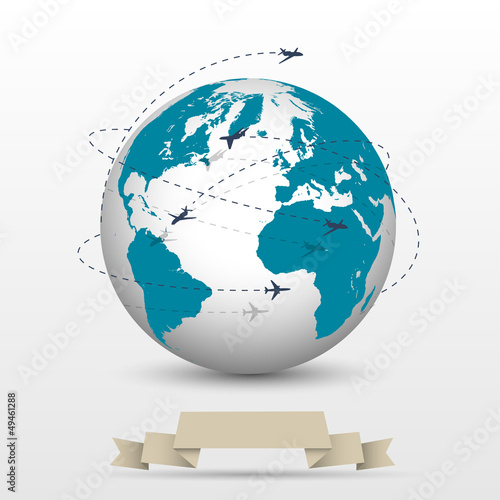 Planes flying around the globe