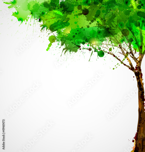 Green abstract tree forming by blots