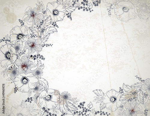 Fototapeta Naklejka Na Ścianę i Meble -  Vintage background with hand drawn flowers branches