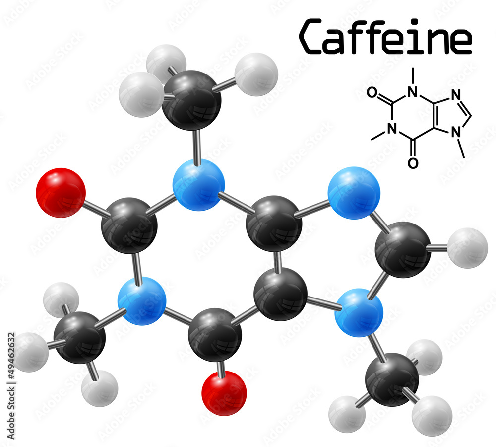 structural model of caffeine molecule Vektor Stok | Adobe Stock