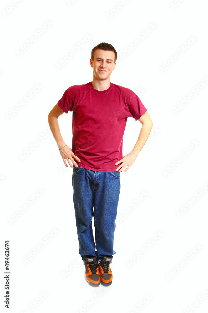 Smiling hip hop style dancer posing isolated on white background Smiling hip hop style dancer posing isolated on white background
