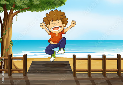 A boy jumping in the bridge