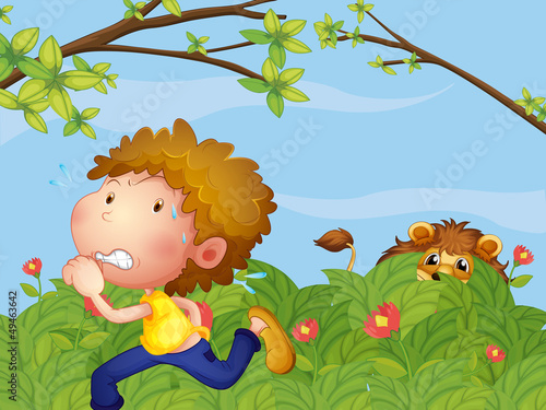 A scared boy running