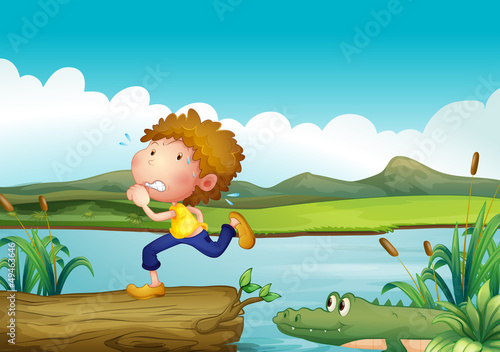A scared boy and the crocodile