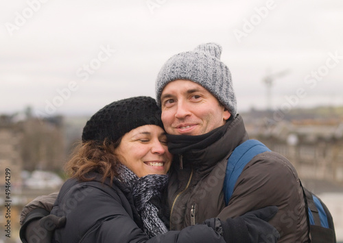 Man and woman embracing