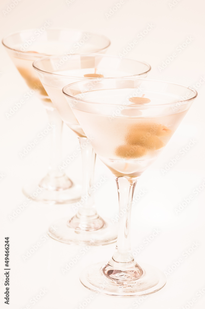 Dry Martini Cocktails in a row Dry Martini Cocktails in a row