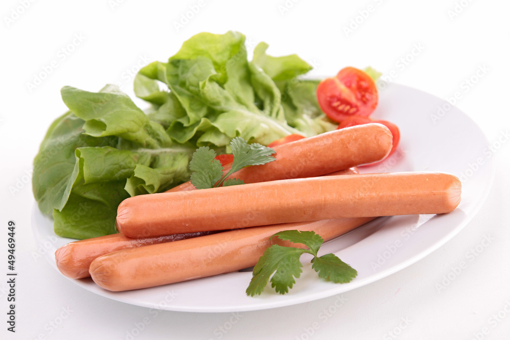 isolated plate of sausages and vegetables isolated plate of sausages and vegetables