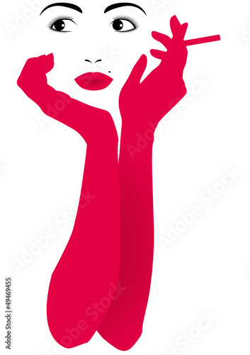 Viso di donna con guanti rossi e sigaretta photo