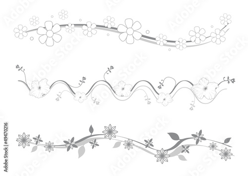 3 frises fleurs - couleur grise