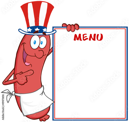 Happy Sausage With American Patriotic Hat Showing Menu
