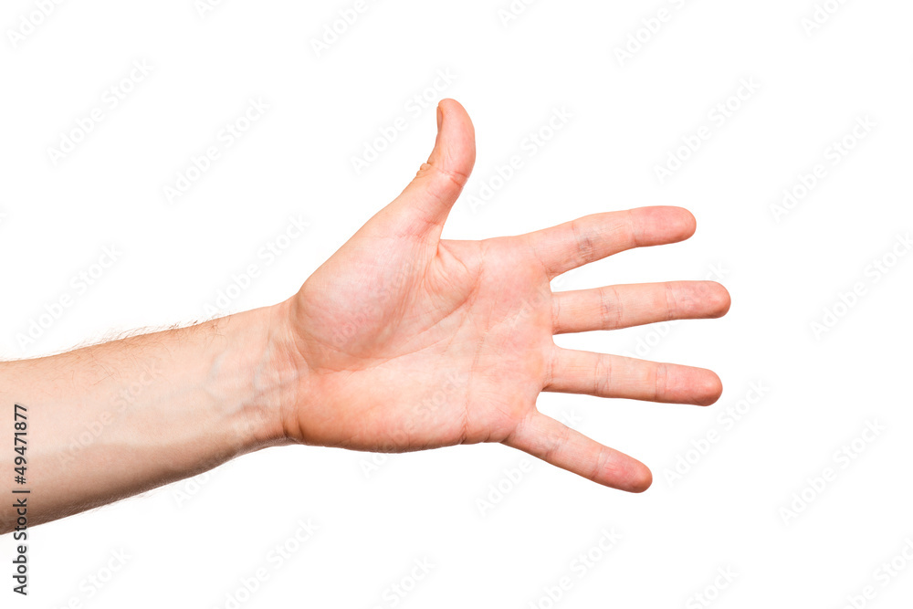 Male hand on white background