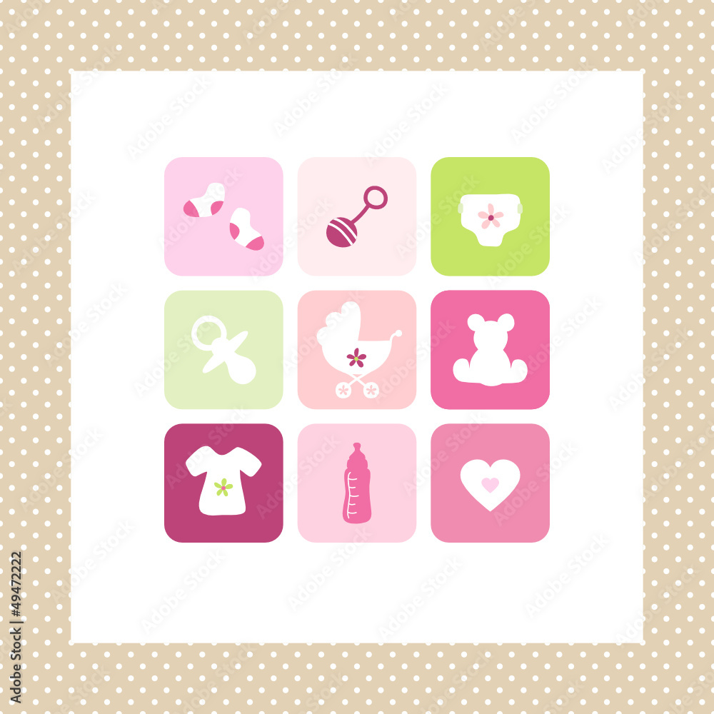 Card 9 Symbols Baby Girl Dots Border Card 9 Symbols Baby Girl Dots Border