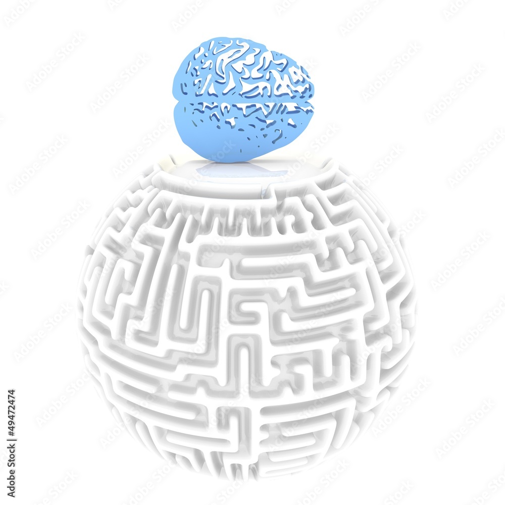3d brain pictogram with labyrinth 3d brain pictogram with labyrinth