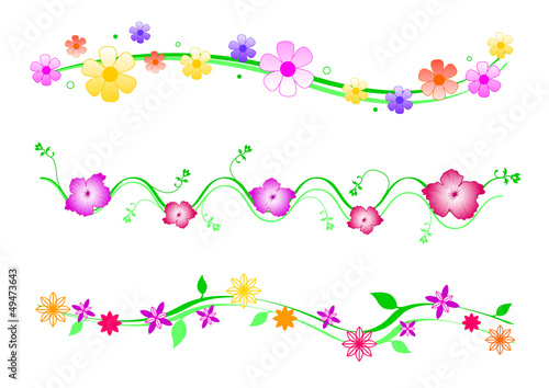 3 frises fleurs - couleur - Printemps