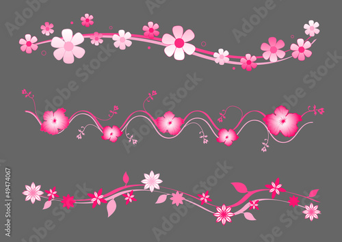 3 frises fleurs - couleur rose