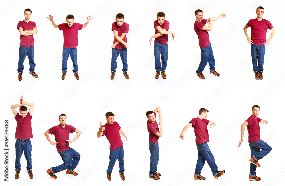 Collage with cool hip hop style dancer isolated on white Collage with cool hip hop style dancer isolated on white