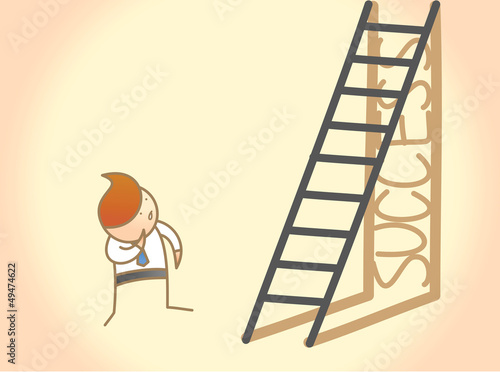 cartoon character of business man question on success ladder