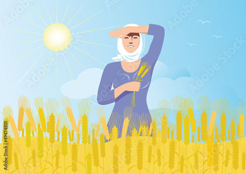 Smiling  girl  with ears of wheat  is worth a wheat field