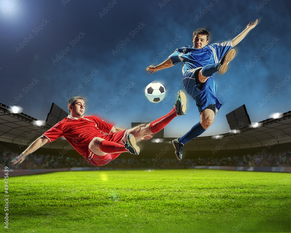 Naklejka premium two football players striking the ball