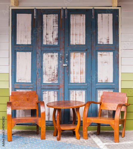 Wood chairs and wood wall