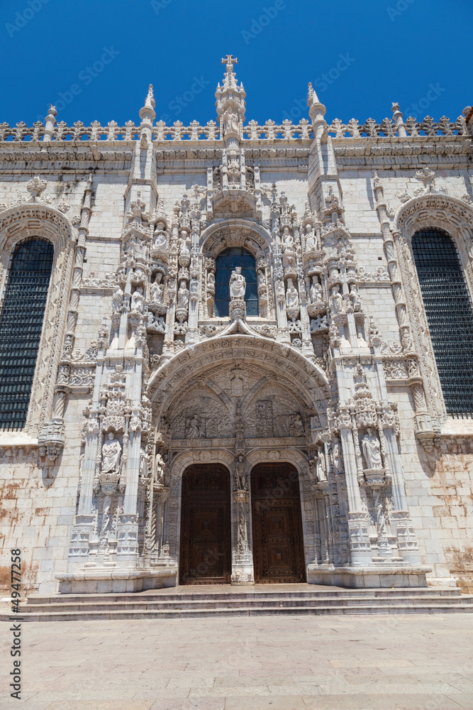 Portico of Mosteiro dos Jeronimos in Lisbon, Portugal