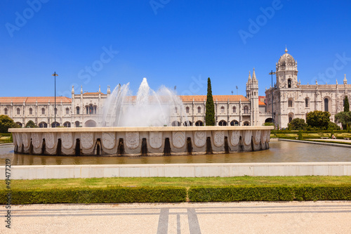 Mosteiro dos Jeronimos and fountain in Lisbon, Portugal