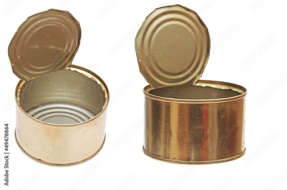 opened empty food metal can isolated on white opened empty food metal can isolated on white
