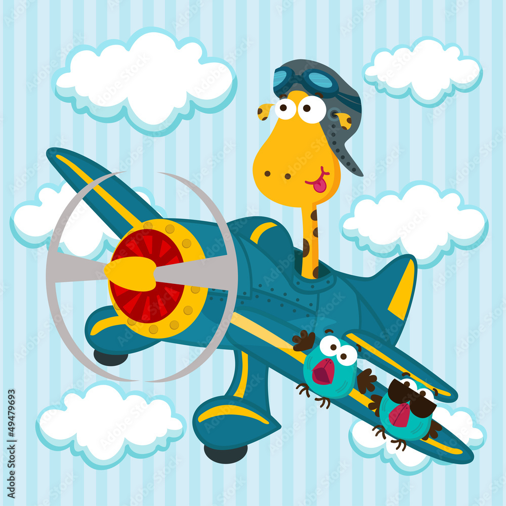 Naklejka premium giraffe on a airplane