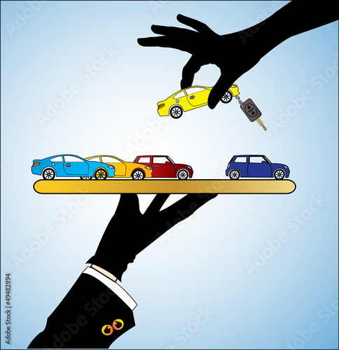 Illustration of Car Sale - A customer choosing a Car