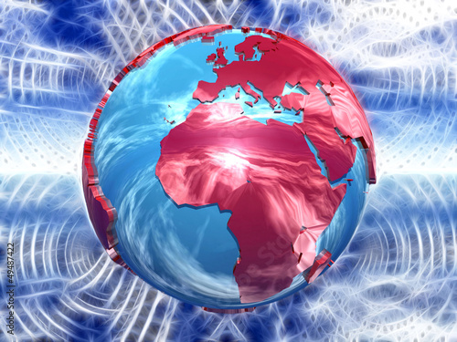 Red and blue Earth on blue background photo