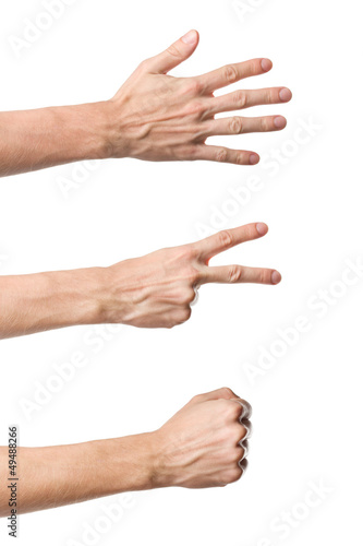 Three hand gestures. Rock Paper Scissors game