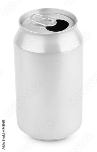 Opened aluminum soda can isolated on white with clipping path