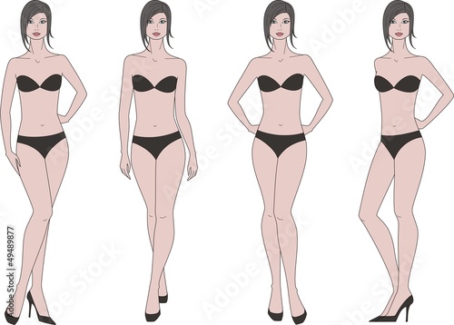 Vector illustration of woman's figure. Four options