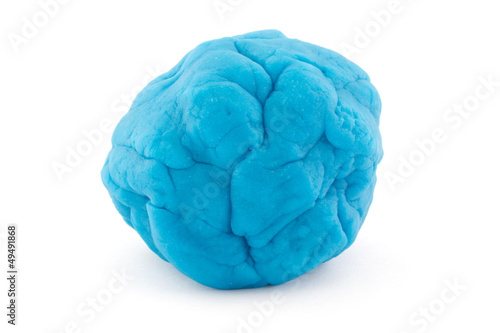 Ball of blue play dough on white