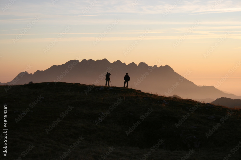 Sunset photographers on the Alps