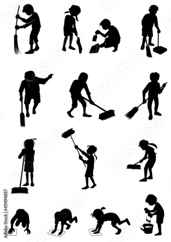 掃除する子供達