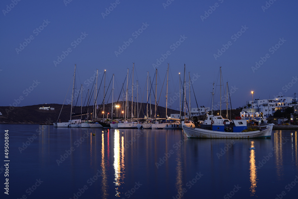 night view of the harbour in Serifos Island