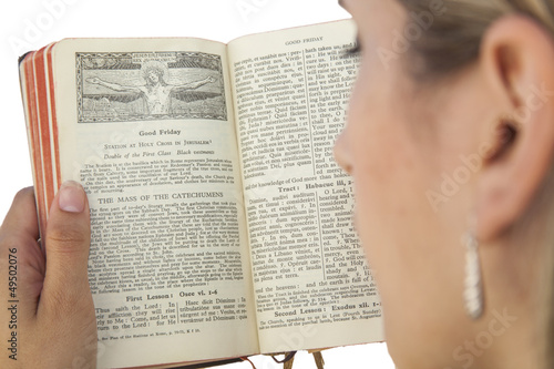 woman reading catholic missal