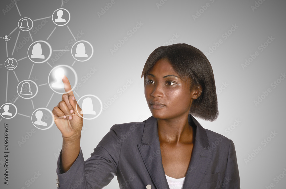 Afrikanische Geschäftsfrau / Soziales Netzwerk Afrikanische Geschäftsfrau / Soziales Netzwerk