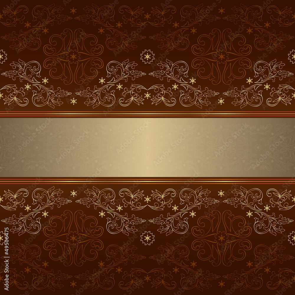 Template with ornate floral seamless pattern on a brown backgrou
