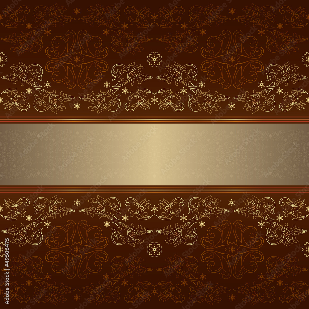 Template with ornate floral seamless pattern on a brown backgrou Template with ornate floral seamless pattern on a brown backgrou