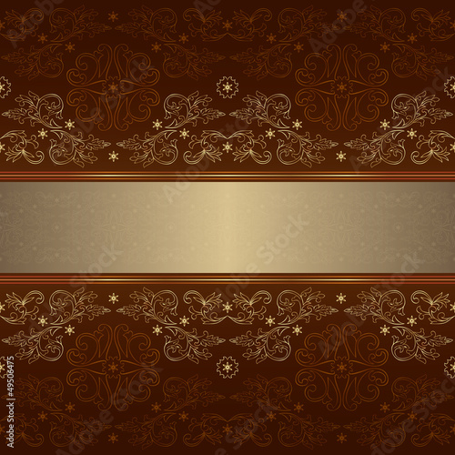 Template with ornate floral seamless pattern on a brown backgrou