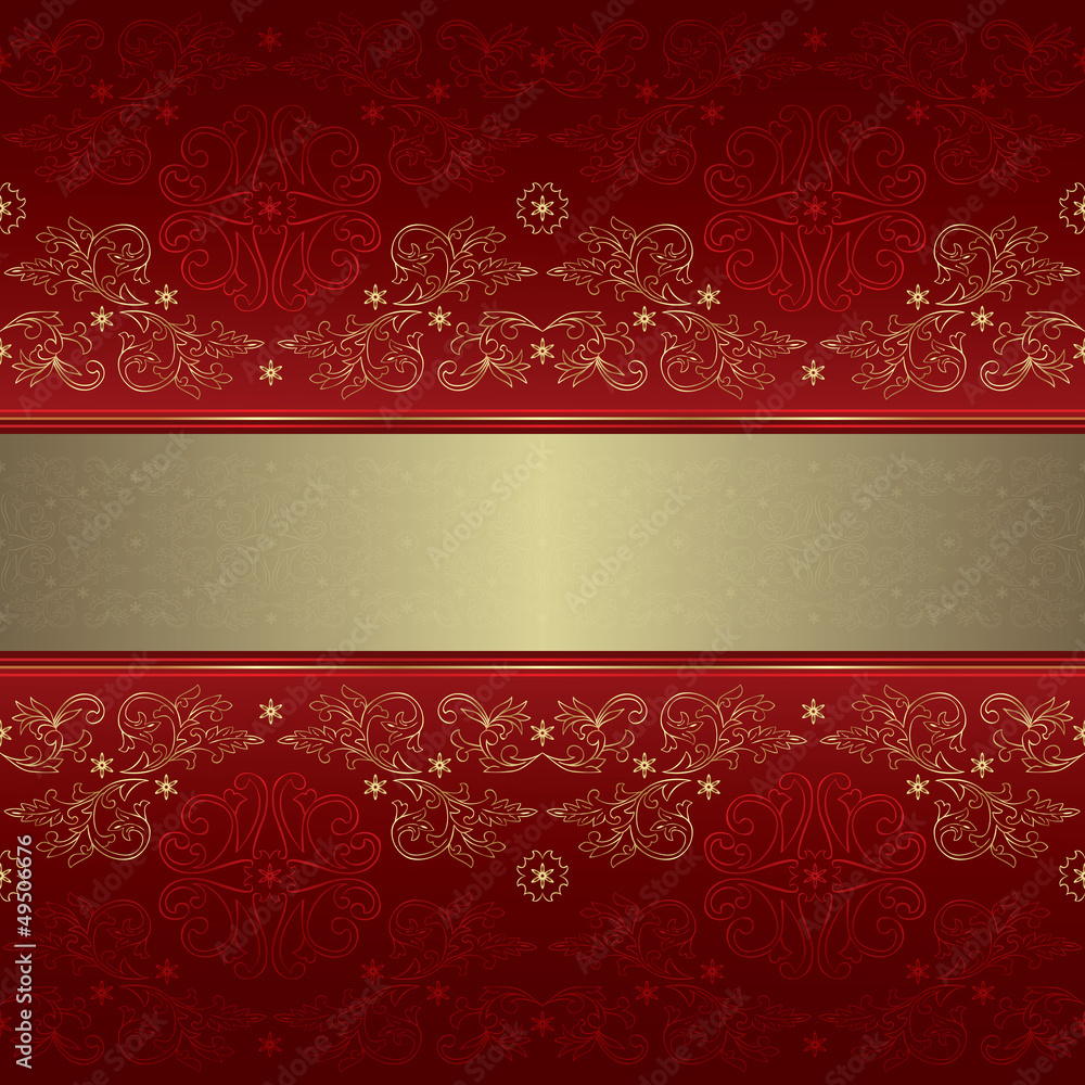 Template with ornate floral seamless pattern on a red background