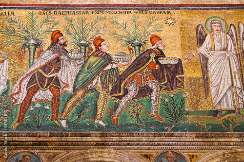 Mosaic the three magi in Sant Apollinare Nuovo in Ravenna photo