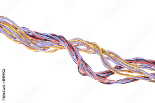 Multicolored electric cables isolated on white background