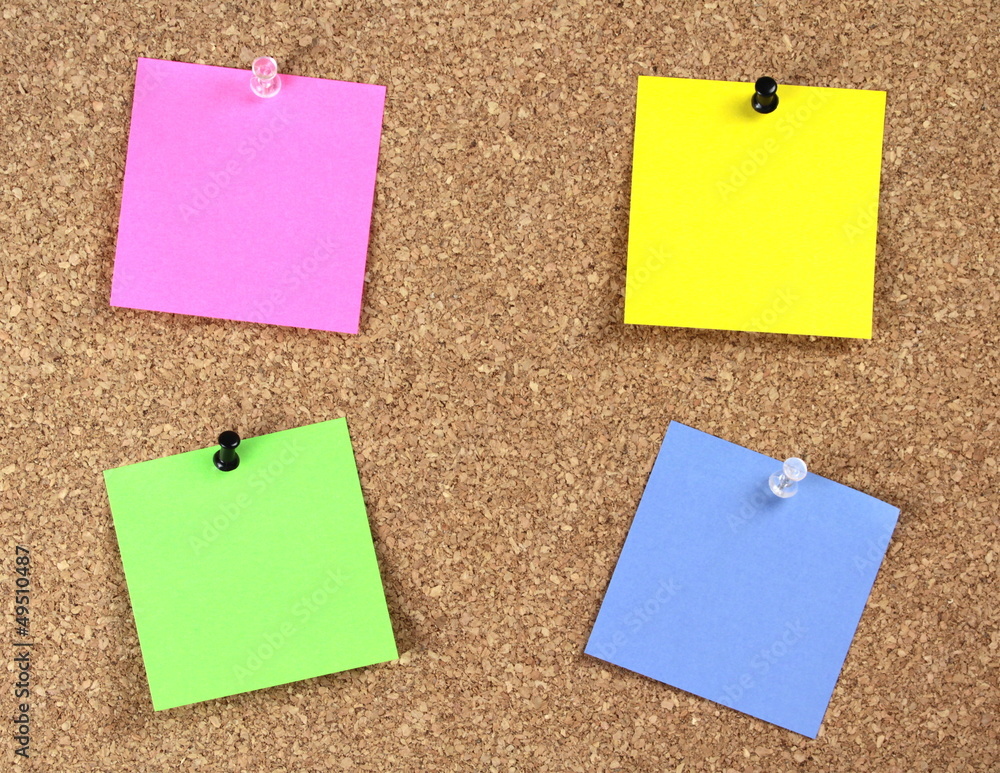 Cork notice board and note papers Cork notice board and note papers