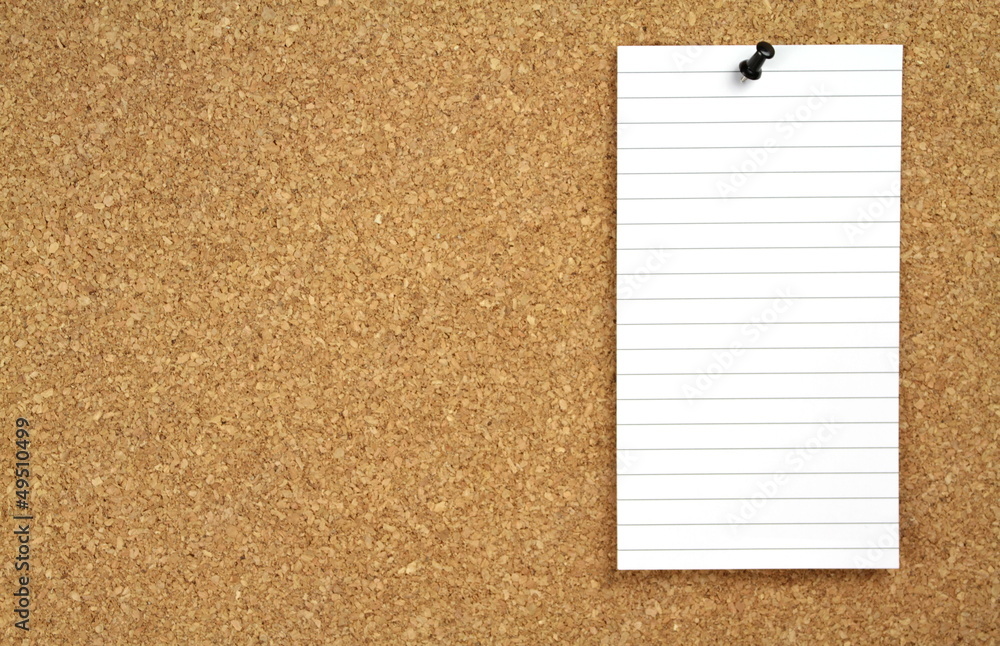 Cork notice board and white blank note papers Cork notice board and white blank note papers