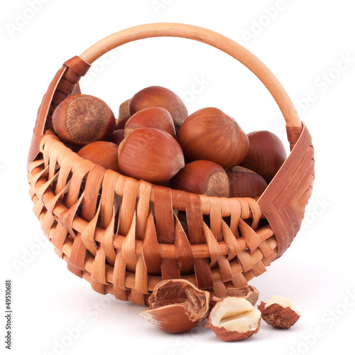 Hazelnuts in wicker basket