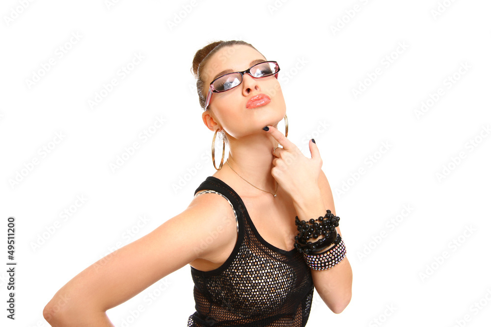 Seductive brunette girl with glasses isolated on white Seductive brunette girl with glasses isolated on white