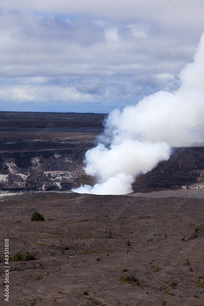 Steam and smoke rising from an active vent in the Kilauea crater